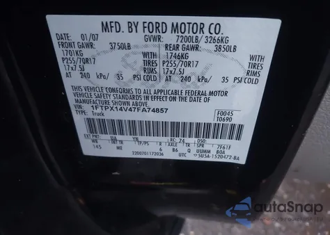 2007 Ford F-150 Fx4/Lariat/Xl/Xlt from USA, damaged, VIN 1FTPX14V47FA74857